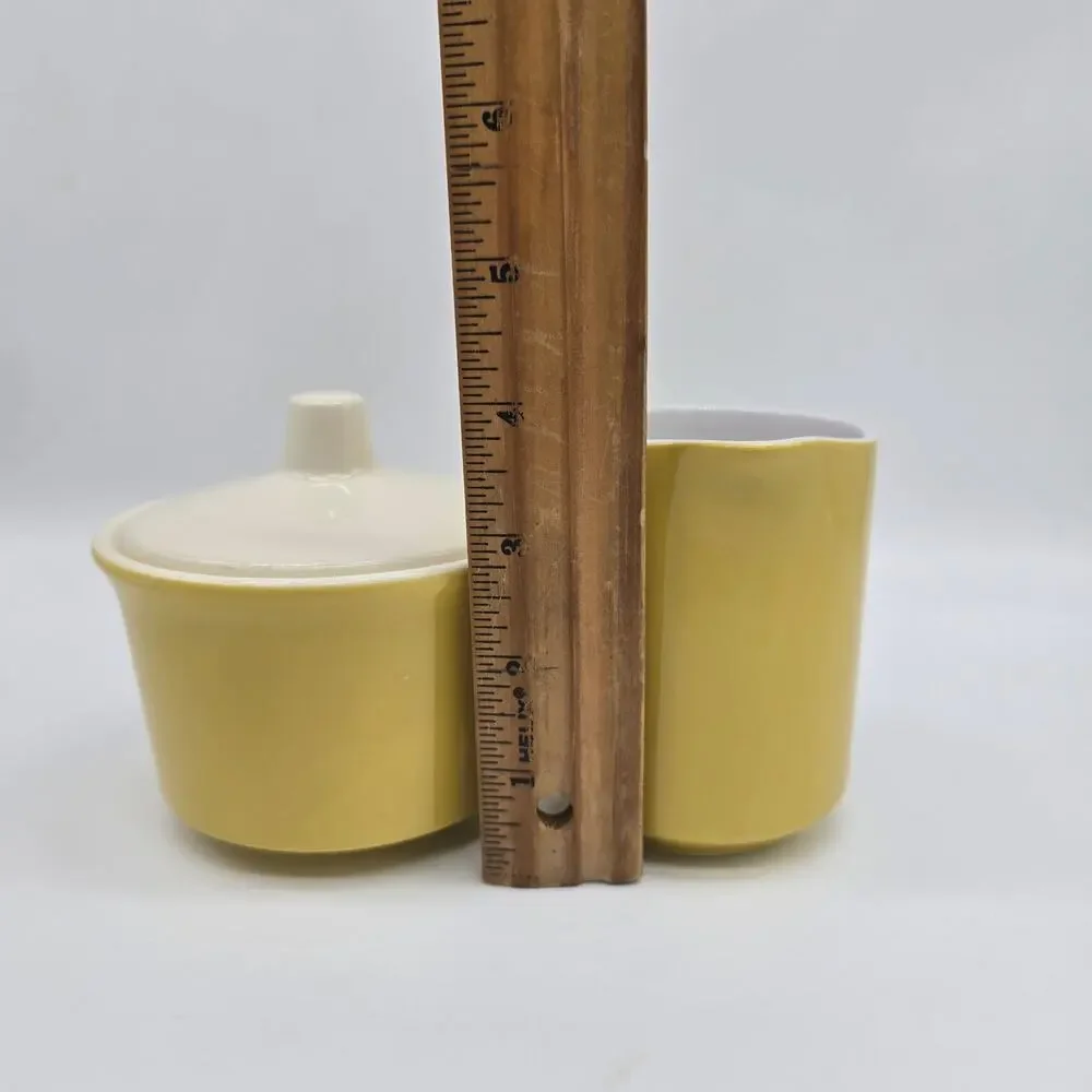 Vintage Mikasa Cera Stone Covered Sugar Bowl & Creamer Set Japan Yellow MCM